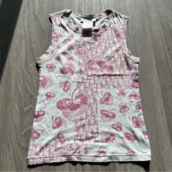 Dior Tops - Vintage Dior Floral Sleeveless Tank Top - Pink & White